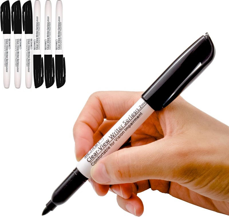 Bejamy (Bullet Tip-1.2mm, PACK of 6, Black Water-Based ink) Clear-View Writer Bold Writing Pen, Low Vision Assistive Writing Tool for Visual Impairment,Odorless,Non-Toxic,No Oil,Alcohol Free - Image 1